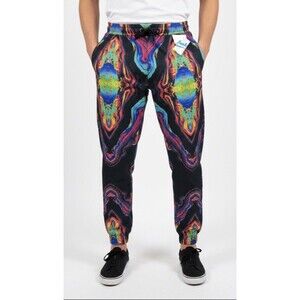 Fresh Prints of Bel-Air Jogger Pants Large  Black Multi Graphic Streetwear NWT